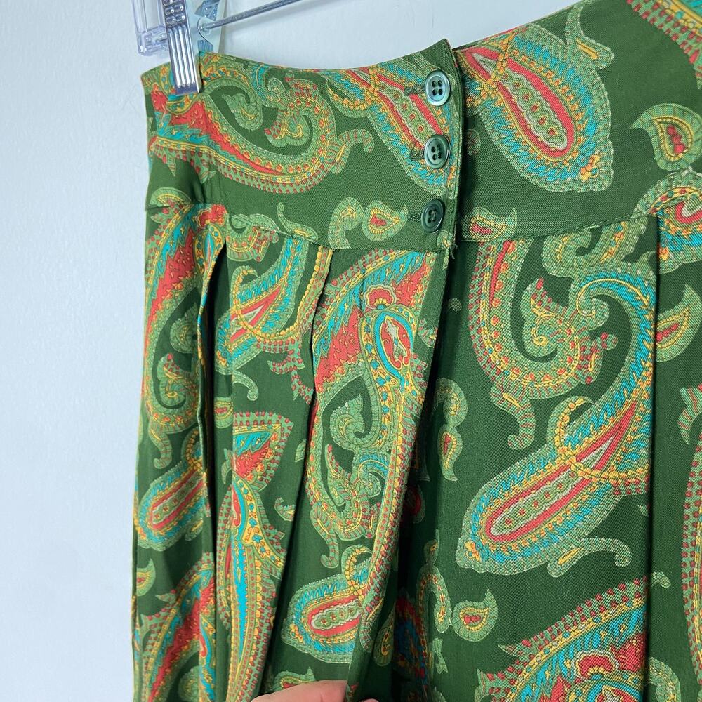 Vintage‎ Midi Skirt Liz Claiborne Sport Size 10 Petite Green Paisley Pleated - Picture 9 of 13